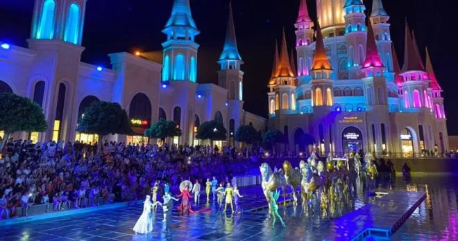 Colorful night lights at Land of Legends Belek β how to get there with VIP transfer